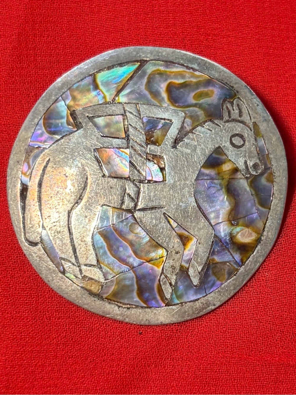VTG Taxco Mexico Sterling Silver Abalone Shell Donkey Burro Pin Brooch Pendant